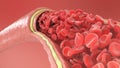 3d illustration of red blood cells inside an artery, vein. Healthy arterial cross-section blood flow. Scientific and Royalty Free Stock Photo