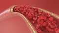 3d illustration of red blood cells inside an artery, vein. Healthy arterial cross-section blood flow. Scientific and Royalty Free Stock Photo