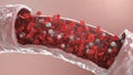 3d illustration of red blood cells inside an artery, vein. Healthy arterial cross-section blood flow. Scientific and Royalty Free Stock Photo