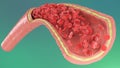 3d illustration of red blood cells inside an artery, vein. Healthy arterial cross-section blood flow. Scientific and Royalty Free Stock Photo