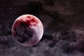3D Illustration of red fullmoon with stars and clouds Royalty Free Stock Photo