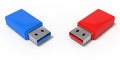 3d illustration of red and blue usb sticks. Royalty Free Stock Photo