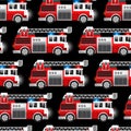 3D illustration of a Red Fire and Rescue truck seamless pattern