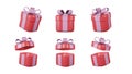 3D illustration, Red gift boxes sets open and closed isolated on a light background. 3d render surprise box. Use clipping path