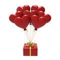 3D illustration red gift and hearts air balloons Royalty Free Stock Photo