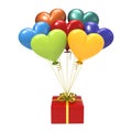 3D illustration red gift and variegated hearts air balloons Royalty Free Stock Photo