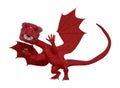 Illustration of a red leathery skinned dragon with claws up looking forward with open mouth isolated on a white background