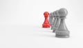 Red pawn of chess. Unique, Think different, Individual and standing out from the crowd concept Royalty Free Stock Photo