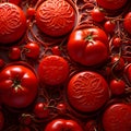 3d illustration of red ripe tomatoes background, top view, close up Royalty Free Stock Photo