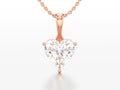 3D illustration red rose gold big heart diamond necklace on chain Royalty Free Stock Photo