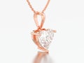 3D illustration red rose gold big heart diamond necklace on chain Royalty Free Stock Photo