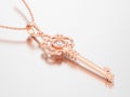 3D illustration red rose gold decorative key necklace on chain w Royalty Free Stock Photo