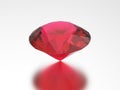 3D illustration red ruby round diamond gemstone with reflection