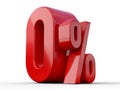 0% 3d illustration. Red zero percent special Offer on white background Royalty Free Stock Photo