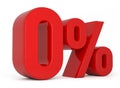 0% 3d illustration. Red zero percent special Offer on white background Royalty Free Stock Photo