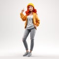 3d Illustration Of A Redhead In Orange Jacket And Jeans