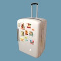 3d illustration of a refrigerator with magnets in the form of a travel suitcase