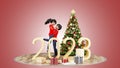 3D illustration. Cartoon characret young couple celebrating christmas and happy new year Royalty Free Stock Photo