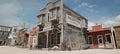 3D illustration render of an empty street in an old wild west town with wooden buildings Royalty Free Stock Photo