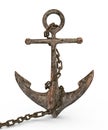 3d illustration  render of old rusty iron anchor with link chain Royalty Free Stock Photo