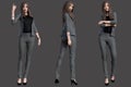 3d illustration. Beautiful business woman standing in different poses wearing office formal outfit with a cliping path.