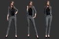 3d illustration. Beautiful business woman standing in different poses wearing office formal outfit with a cliping path.