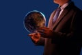 3D Illustration. 3D Rendering , Businessman is holding the world , concept, viral marketing business