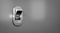 3D illustration / rendering of a chrome light switch in the ON position on a gray wall