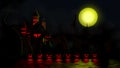 3D illustration, 3D rendering, Devil Pumpkin and Haunted Castle