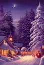 3D illustration rendering of an Enchanted Forest with Santa\'s house beautifully decorated for Christmas