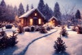 3D illustration rendering of an Enchanted Forest with Santa\'s house beautifully decorated for Christmas