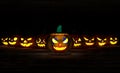 3D illustration, 3D rendering, The head of many scary devil pumpkins