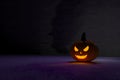 3D illustration, 3D rendering, The head of a scary demon pumpkin in an open room