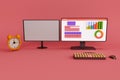 3d illustration rendering minimal computer monitor, Business and finance analytics on Roman background