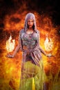 3d illustration render. Portrait of a fantasy The fire queen stood in the siege of fire Royalty Free Stock Photo