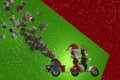 3D Illustration , 3d rendering . Santa Claus and deer Ride Scooter Christmas Holiday Happy New Year Greeting Card Royalty Free Stock Photo