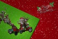 3D Illustration , 3d rendering . Santa Claus and deer Ride Scooter Christmas Holiday Happy New Year Greeting Card Royalty Free Stock Photo