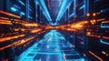 3D illustration/3D rendering - server room/data center - storage, hosting, fast internet concept.