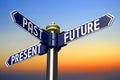 Future, present, past - signpost with three arrows Royalty Free Stock Photo