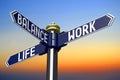 Work, life, balance - signpost with three arrows