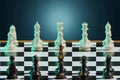 3D Illustration , 3D Rendering . super businessman as a leader on chess board. Business strategy and leadership concept