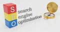 SEO Concept with Stacked Blocks and Compass on White Background search engine optimization Royalty Free Stock Photo