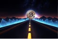 3d illustration representing the Giant Bitcoin on road, Trading