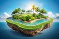 Travel and vacation background. 3d illustration with cut of the ground and the grass landscape. The trees on the island. eco Royalty Free Stock Photo