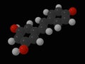 3D illustration of resveratrol molecule, organic substance found in red wine and wine grapes. Isolated on black.