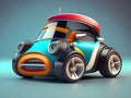 3d illustration of a retro toy car on a blue background Royalty Free Stock Photo