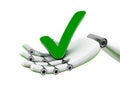 3d illustration. Robotic hand holding green check mark icon