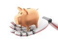 3d illustration. Robotic hand holding piggy bank