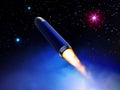 Rocket flies in space Royalty Free Stock Photo