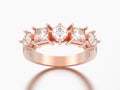 3D illustration rose gold decorative ring with different round a Royalty Free Stock Photo